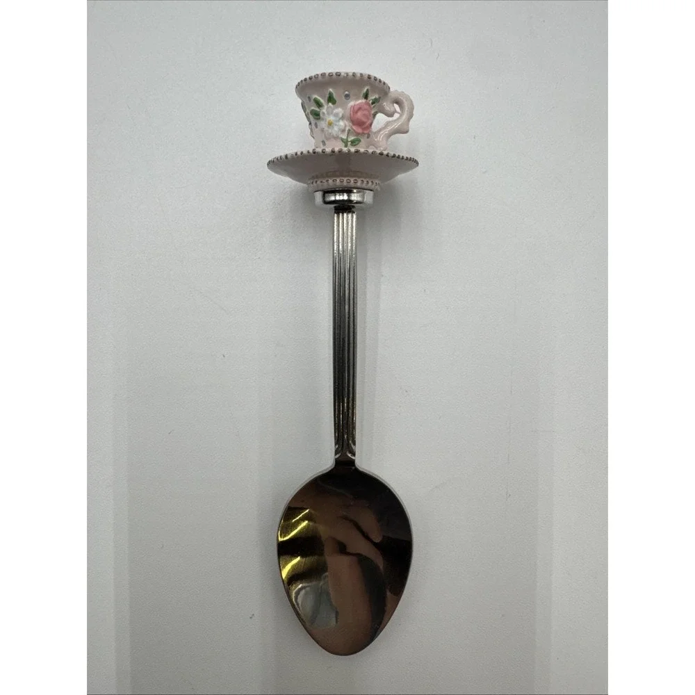2000 Avon Tea TIME Memories Pink Tea Cup Saucer COLLECTOR SPOON Stainless Steel